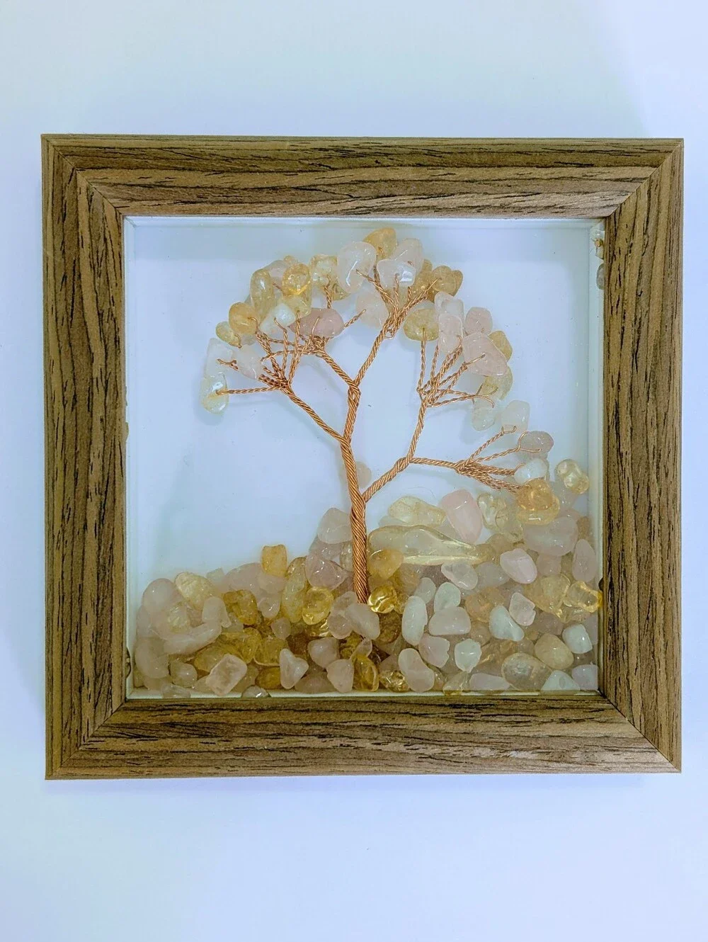 Rose/Yellow Quartz Chips Tree Of Life Photo Frame Decoration